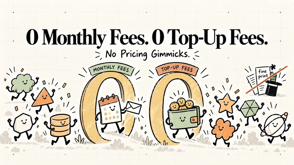 0 monthly fees, 0 top-up fees, no pricing gimmicks